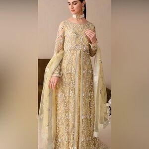 Chic Yellow Embroidered Dress bridal embroidered maxi with lengha